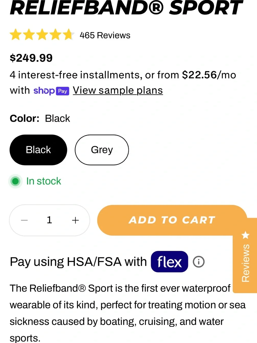 Relief Band Sport Anti-Nausea Wearable Wristband - Black - never worn